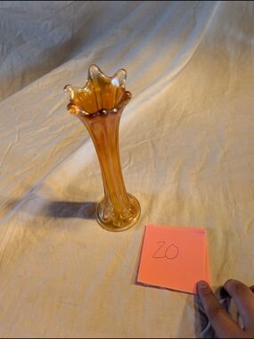 2/60$ Amber Ruffled Glass Bud Vase - Elegant Amber Accent
